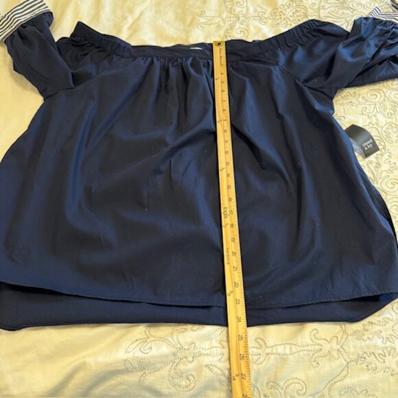 Crown & Ivy Off Shoulder 3/4 Sleeve Ties Navy & White Top Size 3X Nautical Coast - Picture 7 of 9